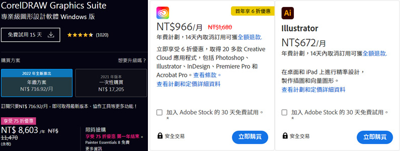 繪圖軟體費用-訂閱制與買斷制-CorelDRAW與Adobe-Illustrator